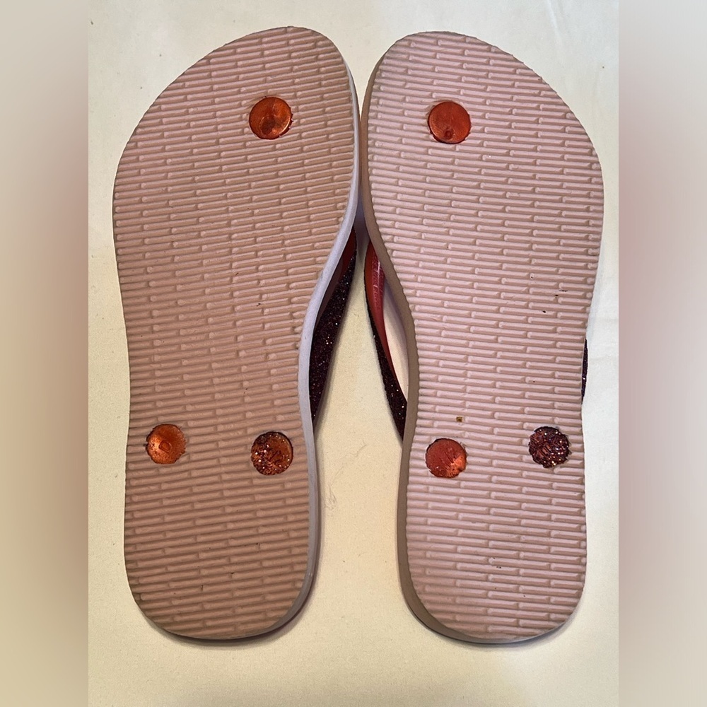 Havaianas flip flops slides sandals Girls 2 pink purple glitter rainbow unicorn - Picture 2 of 10